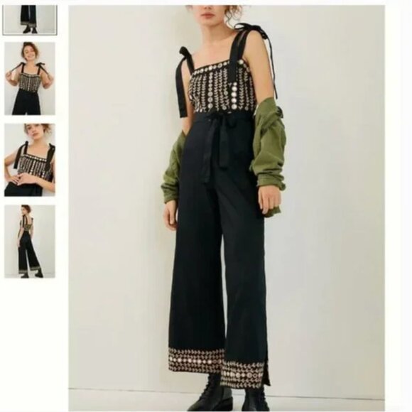 ⭐️ Natasha Mirrored Wide Leg Boho Peasant Art Farm Hipster Hippie Chic Jumpsuit - Picture 2 of 5